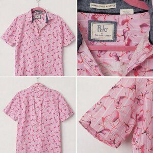 Rebel James & Charli Flamingo print button‑down shirt Size L GUC